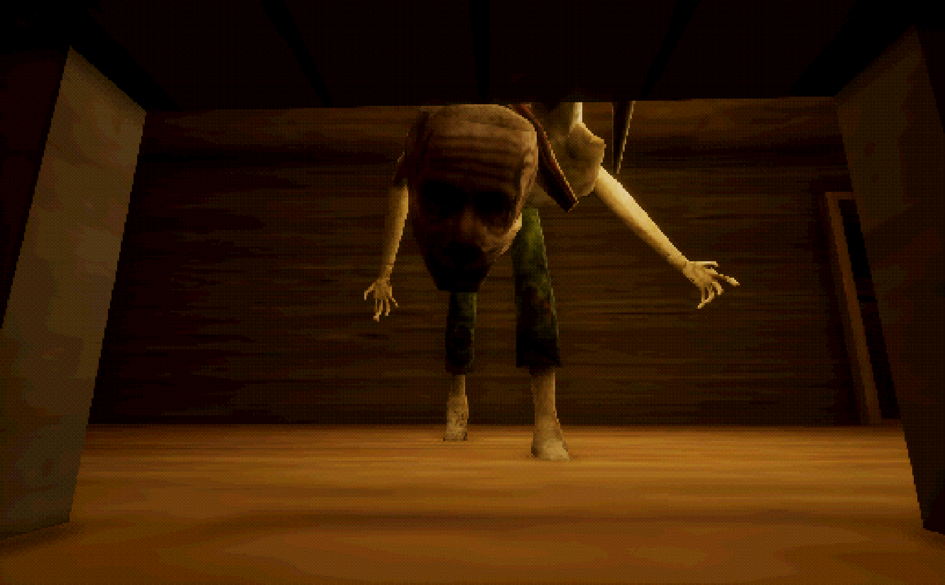 A monster searching near a bed